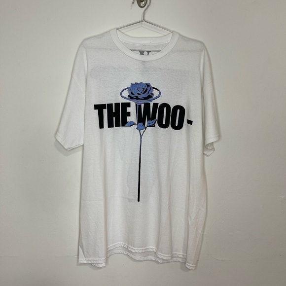 Pop Smoke x Vlone The Woo T-Shirt White Blue Rose Graphic Tee Size XL Rare - Picture 3 of 5